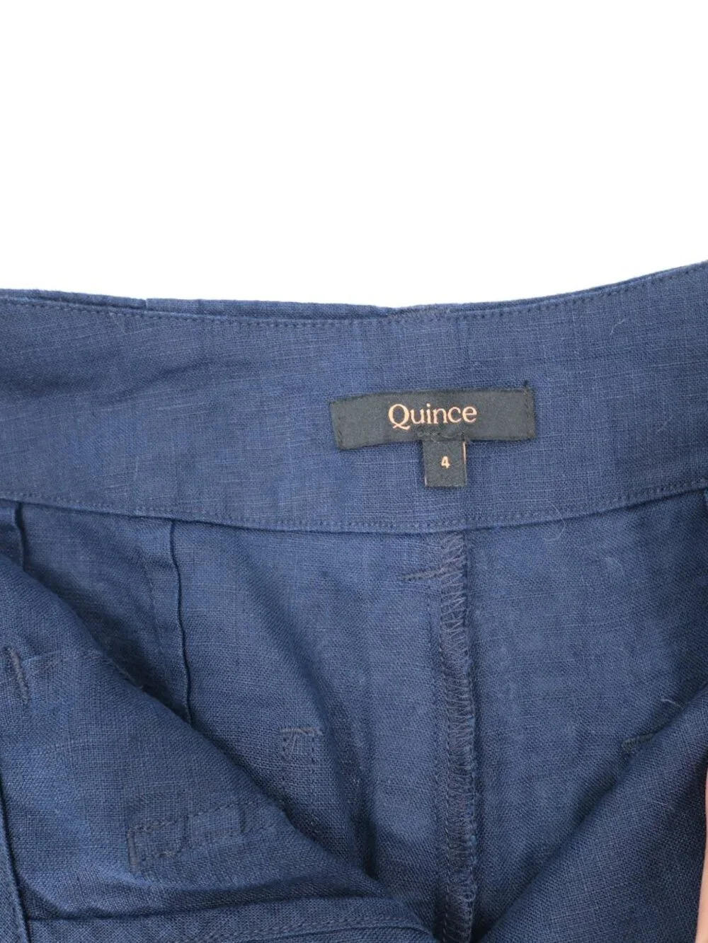 Quince Pants Womens 4 European linen Wide Leg High Rise Flat Front Pockets Blue